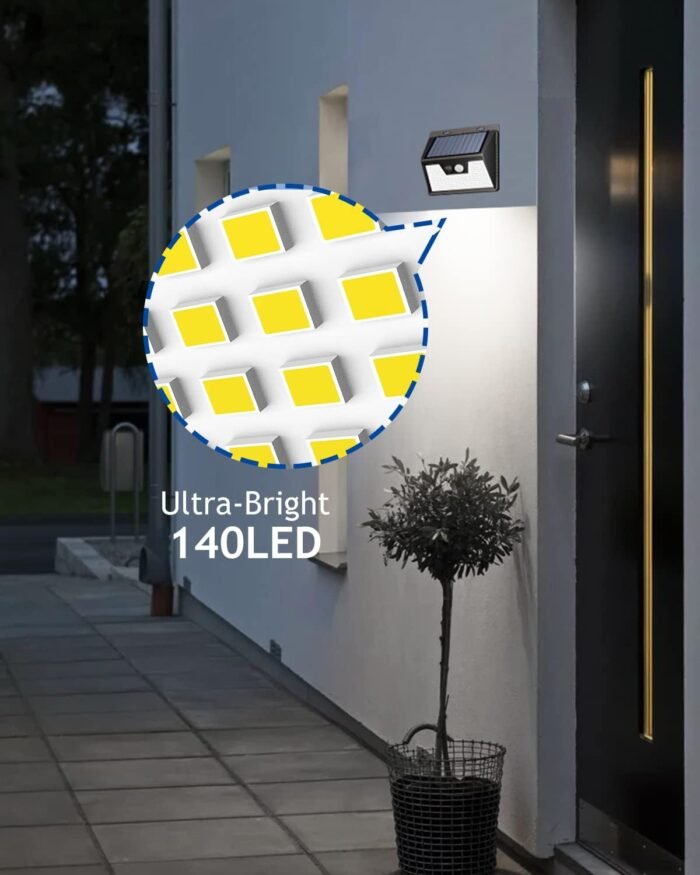 Peasur Solar Lights Outdoor Motion Sensor, 6 Pack 140 LED Bright Solar Powered Fence Light Waterproof, 3 Modes Solar Security Wall Lighting for Outside Yard Deck Garden - Image 5