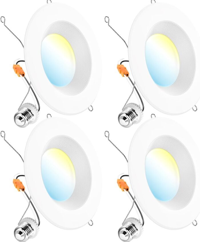 Sunco 5CCT Retrofit LED Recessed Lighting 6 Inch, 2700K/3000K/3500K/4000K/5000K Selectable, Dimmable Can Lights, Smooth Trim, 13W=75W, 965LM, Damp Rated, UL-Certified 4 Pack