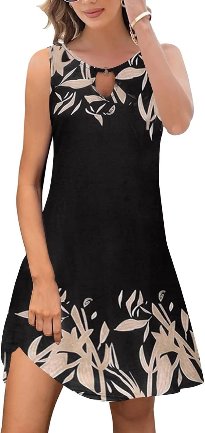 ETCYY Summer Dresses for Women 2024 Trendy Boho Floral Print Beach Cover Up Casual Spring Sleeveless Sundresses