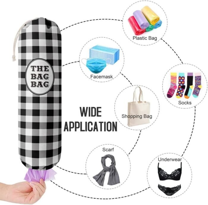 Black White Buffalo Check Plaid Grocery Bags Holder Organizer For Shopping Bags，Wall Mount Plastic Bags Storage Container Dispensers, Kitchen Housewarming Gifts For Women Family Friends Grandma Mom - Image 4