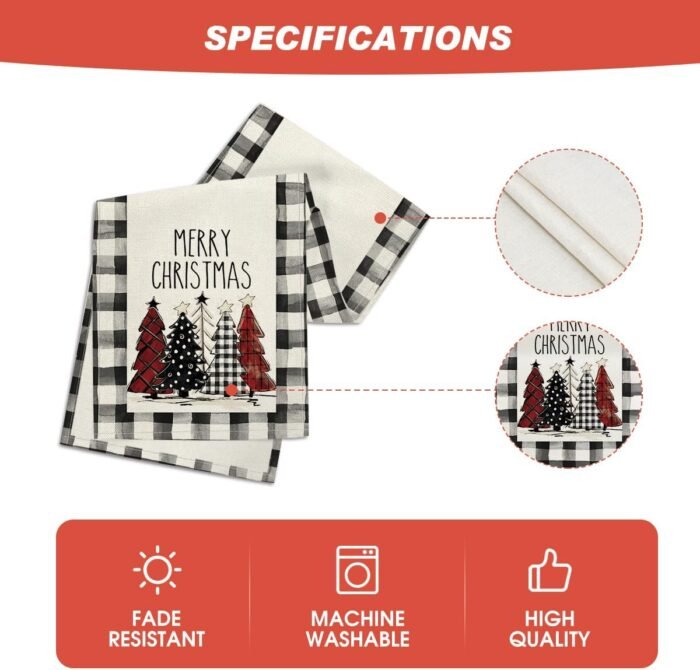 Artoid Mode Waterclor Buffalo Plaid Christmas Trees Merry Xmas Table Runner, Seasonal Winter Holiday Kitchen Dining Table Decoration for Indoor Outdoor Home Party Decor 13 x 72 Inch - Image 5