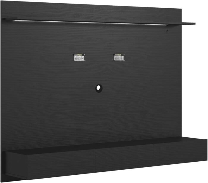 Modern Freestanding Floating Entertainment Center, Floating TV Stand Wall Mounted, Floating TV Wall Panel for 75 inch TVs, Home Theater with LED Strip, Pull-Out Drawers and Overhead Shelf – Black - Image 4