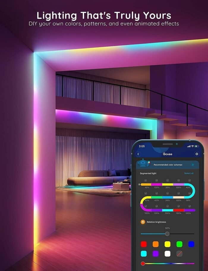 Govee RGBIC LED Strip Lights, Smart LED Lights for Bedroom, Bluetooth LED Lights APP Control, DIY Multiple Colors on One Line, Color Changing LED Strip Lighting Music Sync, Christmas Decor, 16.4ft - Image 8