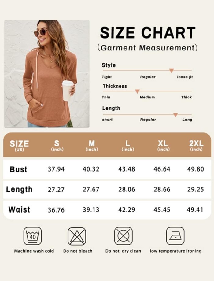 Saloogoe Kangaroo Pocket Hoodies for Womens V Neck Lightweight Sweatshirts Long Sleeve Tops - Image 5