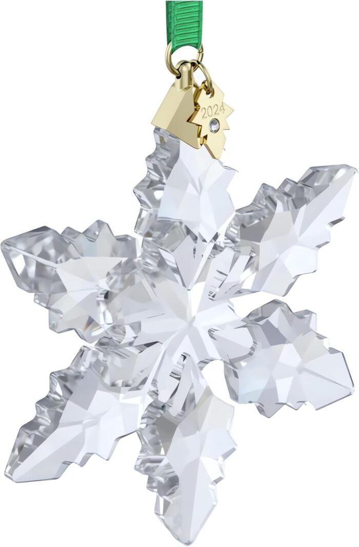 Swarovski Annual Edition 2024 Snowflake Ornament, Clear Faceted Crystal with Gold-Tone Metal Accents and Green Rayon Ribbon, Part of The Annual Edition Collection - Image 7