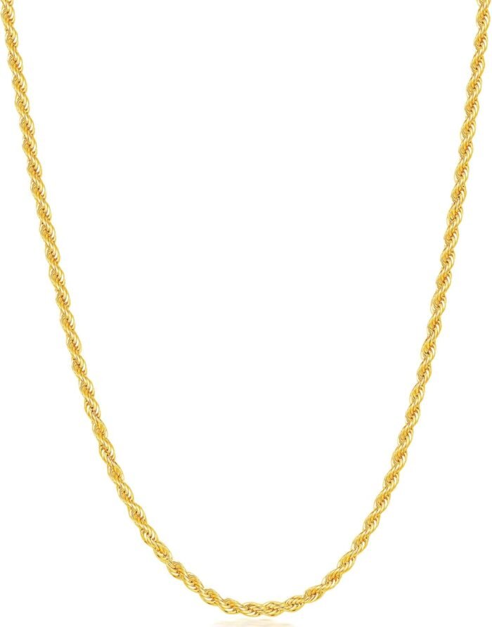 Fiusem Gold Plated Rope Chain for Men, 18K Gold Plated Mens Chain Necklace, Stainless Steel Chain Necklacefor Men and Women
