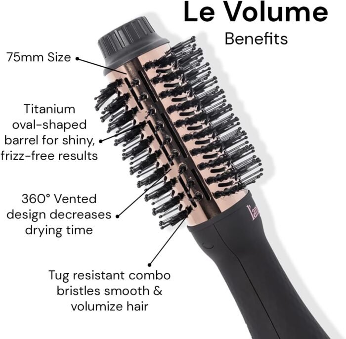L'ANGE HAIR Le Volume 2-in-1 Titanium Blow Dryer Brush | Hot Air Brush in One with Oval Barrel | Hair Styler for Smooth, Frizz-Free Results for All Hair Types (Black - 75 mm) - Image 2