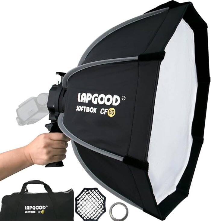 Bowens Mount Softbox 24''/60CM Handheld Quick Set-up, S-Type Bracket Compatible with Godox Canon Sony Fuji YongNuo Flash AD200PRO V1 TT600 V860III 430EXIII SB500 YN320EX YN560