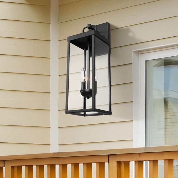 Outdoor Wall Sconce Lights, 20 Inch Tall Transitional Exterior Wall Lighting with Clear Glass, Modern Outside Wall Lantern for Front Porch Corridor Doorway Patio, RZ008M-2 BK - Image 5