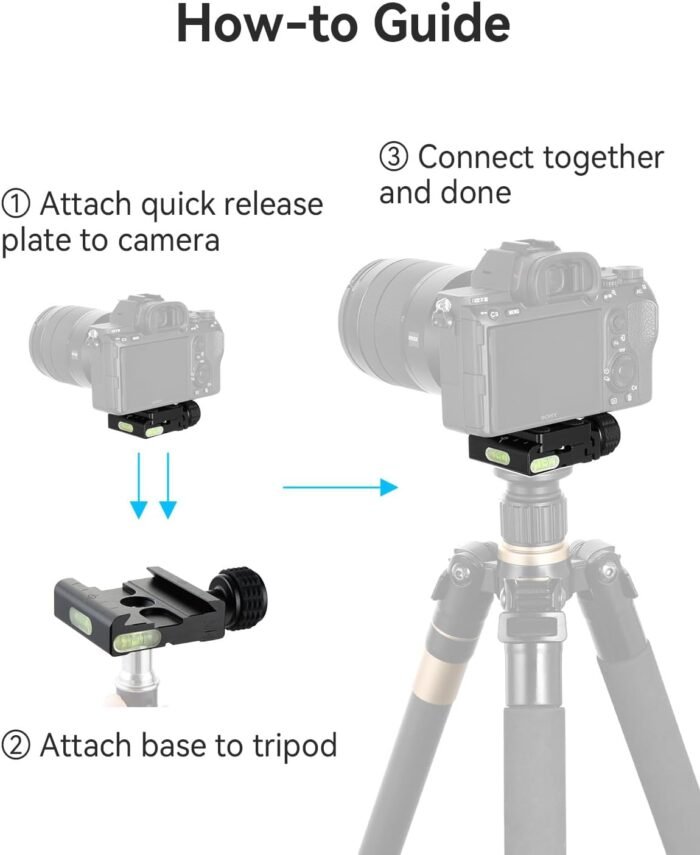 UTEBIT 50mm Arca Swiss Quick Release Plate, Aluminum QR Clamp Adapter Set with 3/8"&1/4" Screw Hole, Built-in Bubble Level Compatible with Manfrotto DSLR Camera Tripod Ball Head Monopod - Image 3