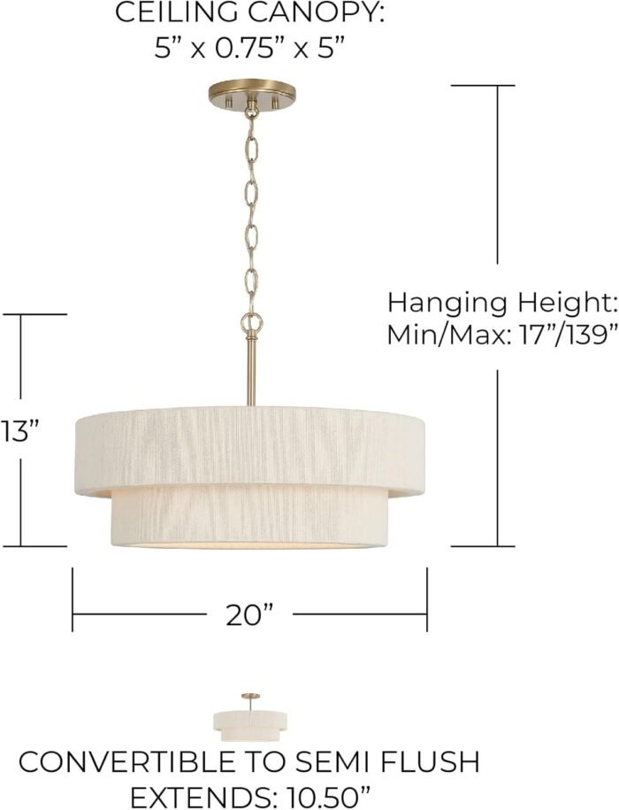 Capital Lighting 349841MA Delaney Modern Hand-Wrapped Rope Drum Pendant Ceiling Light Fixture, 4-Light 240 Total Watts, 13" H x 20" W, Matte Brass - Image 3