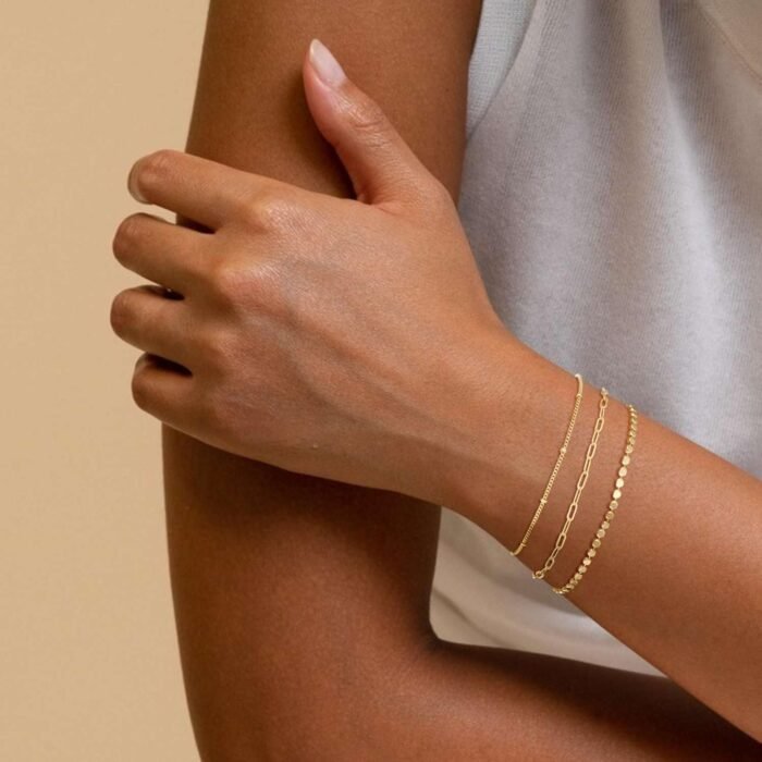 MBW Gold Bracelets for Women Trendy, Dainty 14K Gold Plated Bracelet Stack Beaded Chain Bracelet Set Thin Small Cute Paperclip Bracelets Fashion Waterproof Jewelry Gift Gold Accessories for Women - Image 2