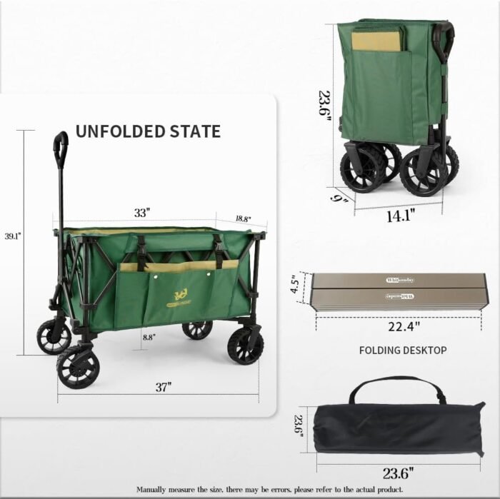 Whitsunday Folding Collapsible Wagon,Camping Large Capacity Heavy Duty Wagon Outdoor Park Beach Wagon Cart with Table Top,Utility Grocery Wagon for Camping Sports Outdoor Shopping Green - Image 5