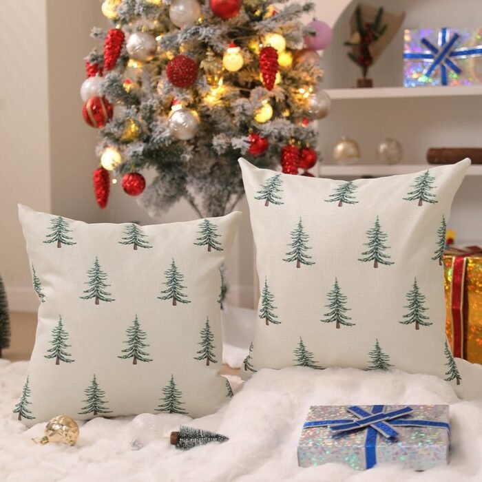 DFXSZ Christmas Pillow Covers 18x18 inch Set of 2 Christmas Tree Decorative White Throw Pillow Covers Winter Famliy Decoration for Home Couch TH-30B18 - Image 3