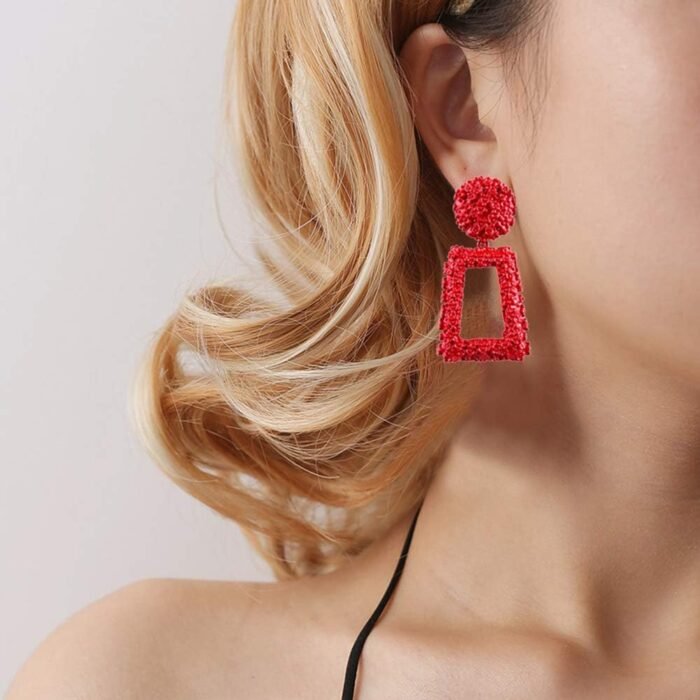 ATIMIGO Statement Drop Earrings Large Metal Rectangle Geometric Dangle Earrings Silver/Gold for Women - Image 3