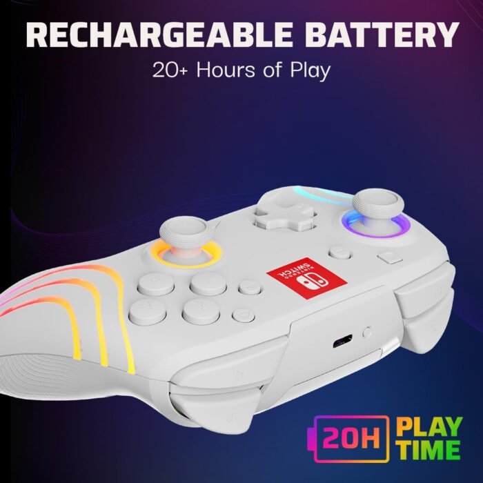 PDP Afterglow Wave Wireless Pro Controller with Full Motion for Nintendo Switch, OLED Model, 8 RGB LED Lighting Zones, 30 Foot Range, 20 Hour Rechargeable Battery: White - Image 3
