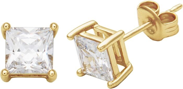 Amazon Essentials Plated Sterling Silver Cubic Zirconia Stud Earrings (Round & Princess) - Image 3