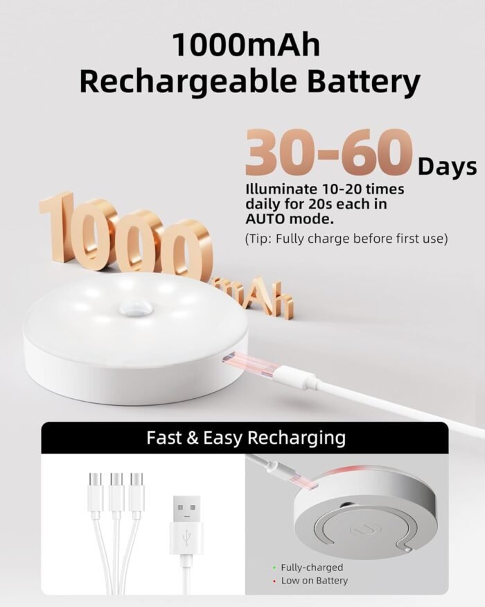 EZVALO LED Under Cabinet Lighting,1000mAh Rechargeable Puck Lights with Remote,3 Color Temps & 12 RGB Motion Sensor Closet Lights Indoor, Dimmable Under Counter Lights for Kitchen, Shelf (6 Packs) - Image 6