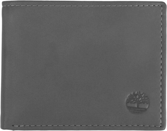 Timberland Men's Leather Wallet with Attached Flip Pocket, Charcoal (Cloudy), One Size