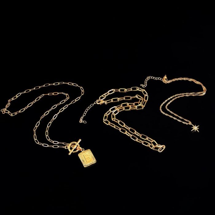MJartoria Layered Initial Necklaces for Women Trendy, 14K Gold Plated Simple Star Choker Square Letter Pendant Necklace, Paperclip Chain Necklace, Gold Necklaces Jewelry Gifts - Image 7
