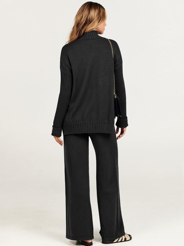 ANRABESS Women's 2 Piece Outfit Sweater Lounge Sets Long Sleeve Knit Pullover Wide Leg Pant Tracksuit Loungewear 2024 Fashion - Image 5