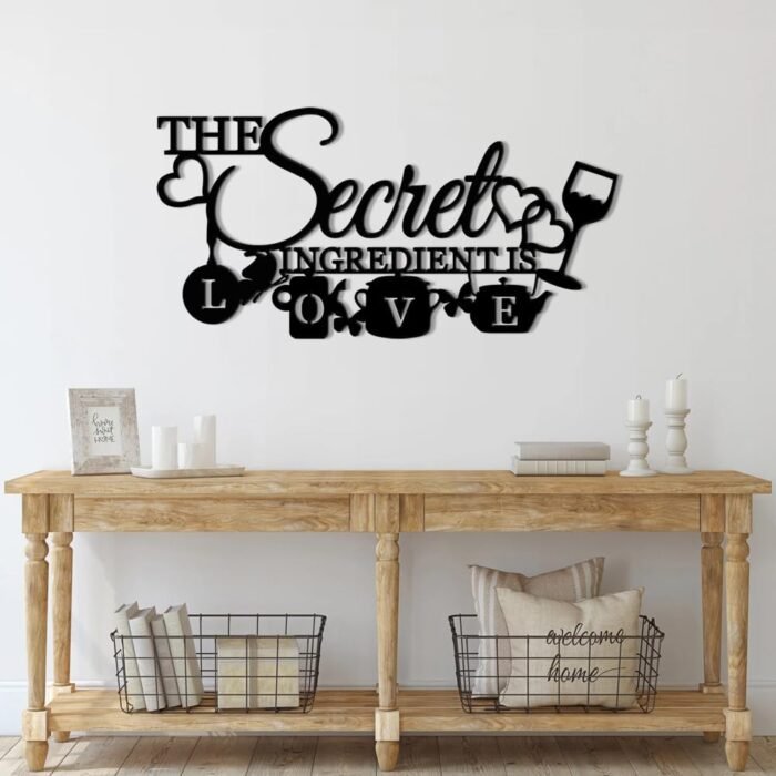 XORT The Secret Ingredient is Love Metal Wall Art Sign, Farmhouse Dining Room Kitchen Wall Decor Housewarming Gift Counter Pantry Sign. (Black -16 x 8 inch) - Image 4