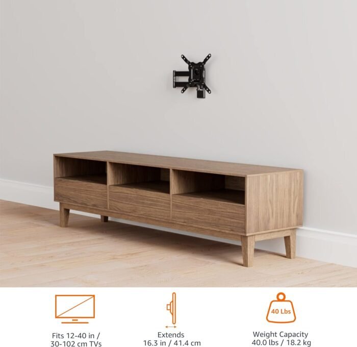 Amazon Basics Full Motion TV Wall Mount fits 12" to 40" TVs and VESA 200x200, Black - Image 13