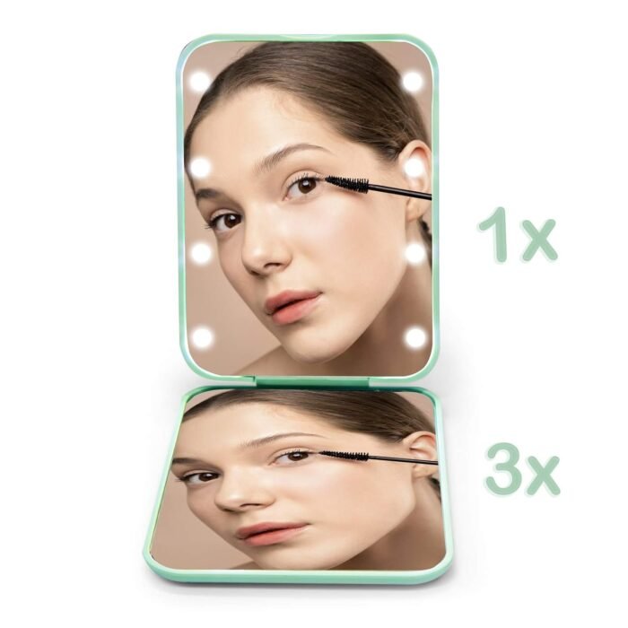 Kintion Pocket Mirror, 1X/3X Magnification LED Compact Travel Makeup Mirror with Light for Purse, 2-Sided, Portable, Folding, Handheld, Small Lighted Mirror for Gift, Cyan - Image 4