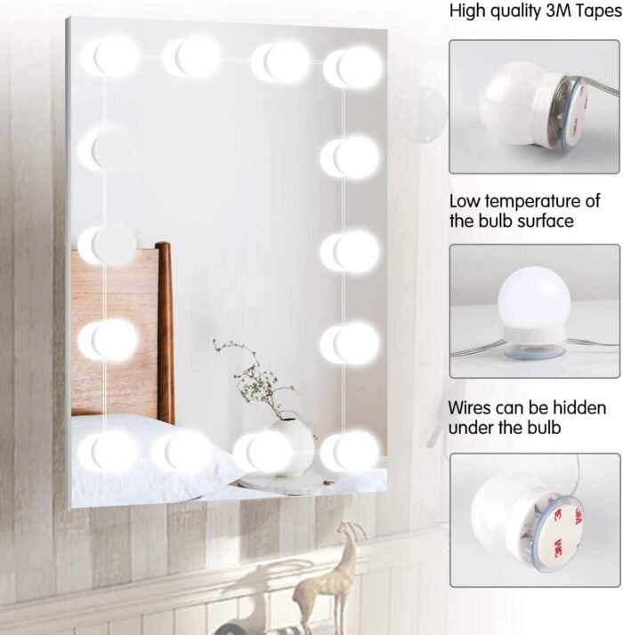 Brightown 14 Bulb Dimmable Hollywood Makeup Mirror Lights, 22Ft Adjustable Vanity Lighting Fixtures for Full Length Mirror (Mirror Not Included) - Image 5
