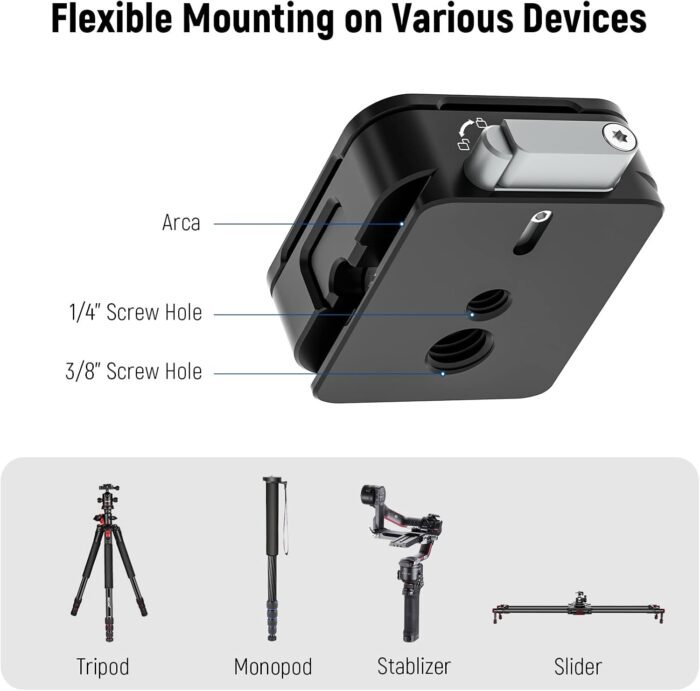 NEEWER Arca Type Quick Release Plate Kit, Four Side Slot Compatible with Arca Swiss Camera Mount Adapter with 1/4” 3/8" Threads for Gimbal Stabilizer Tripod Head Slider, Max Load 17.6lb/8kg, CA009 - Image 7