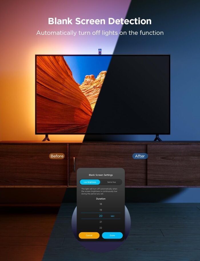 Govee TV Backlight 3 Lite with Fish-Eye Correction Function Sync to 75-85 Inch TVs, 16.4ft RGBICW Wi-Fi TV LED Backlight with Camera, 4 Colors in 1 Lamp Bead, Voice and APP Control, Adapter - Image 9