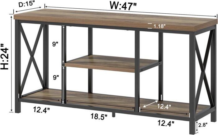 FOLUBAN TV Stand for TVs up to 55 Inch, Rustic Wood and Metal Entertainment Center with Storage, Modern Industrial Media TV Console Table for Living Room Bedroom, Oak 47 Inch - Image 3