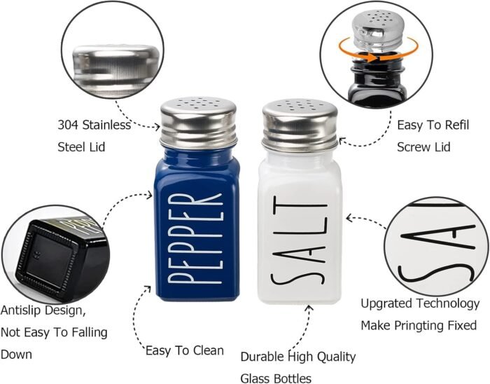 Farmhouse Salt And Pepper Shakers Set,Kitchen Decor,Glass Blue Salt And Pepper Shakers Set,Cute Salt Shaker,Gift For Women,Modern Farmhouse Decor,Home Decor,Wedding Decor - Image 2