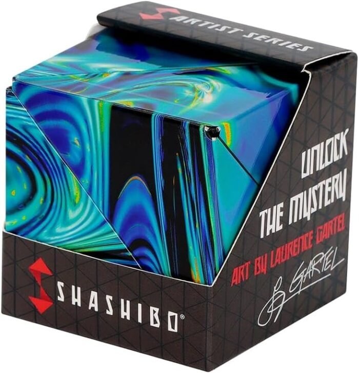SHASHIBO Shape Shifting Box - Award-Winning, Patented Fidget Cube w/ 36 Rare Earth Magnets - Transforms Into Over 70 Shapes, Download Fun in Motion Toys Mobile App (Artist Series - Mystic Ocean)