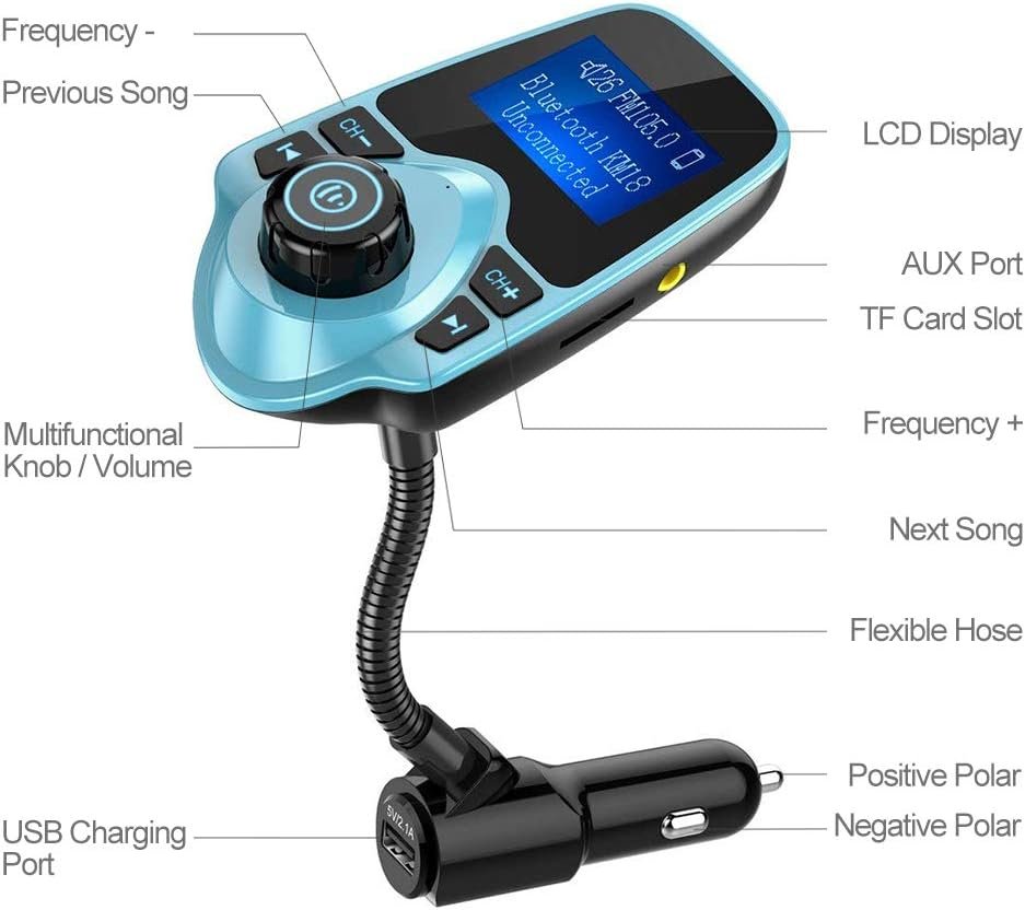 Nulaxy Bluetooth Car FM Transmitter Audio Adapter Receiver Wireless Hands-Free Car Kit W 1.44 Inch Display (F-Green) - Image 4