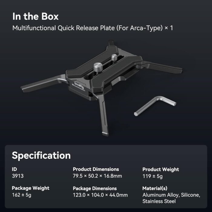 SMALLRIG Quick Release Plate for Arca-Type, Max. Load 44.1lb (20kg), Foldable Quadruped Support for Camera Lenses Within 5.9inch (15cm), Anti-Twist and Non-Slip Design - 3913 - Image 8