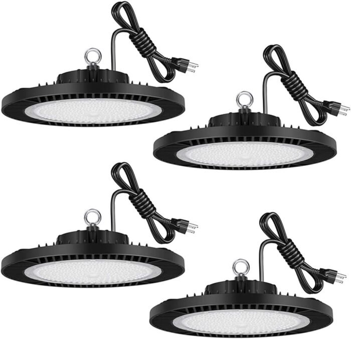 LEDMO LED Shop Lights Super Bright Gym Lighting LED High Bay Light 200W (Eqv. 800W WH/HPD)5000K Aluminum IP65 28000LM Commercial UFO Lights with US Cable Plug for Garage Workshop Warehouse Barn 4 Pack
