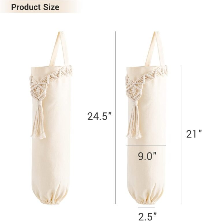 Mkono 2 Pack Macrame Plastic Bag Holder Grocery Bags Organizer Trash Bag Dispenser Camper Boho Decor Shopping Bag Storage for Kitchen Closet Pantry Laundry Room, Ivory, 9”W x 21”L - Image 6