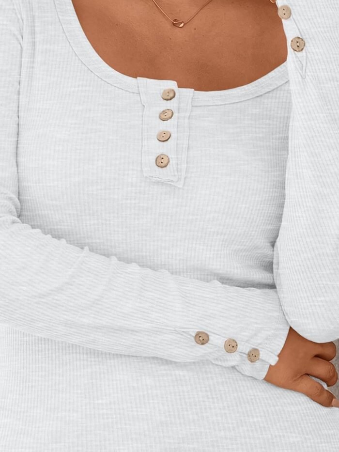 Kissfix Womens Long Sleeve Shirts Going Out Fall Clothes Casual Henley Tops Ribbed Knit Blouses Fashion Trendy Outfits - Image 5