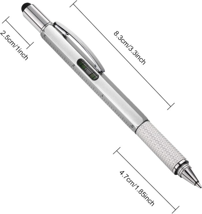 Zhanmai 16 Pieces Gift Pen Tool Pen 6 in 1 Multitool Tool Pen with Ruler, Levelgauge, Ballpoint Pen and Pen Refills, Unique Gifts for Men (Silver) - Image 2