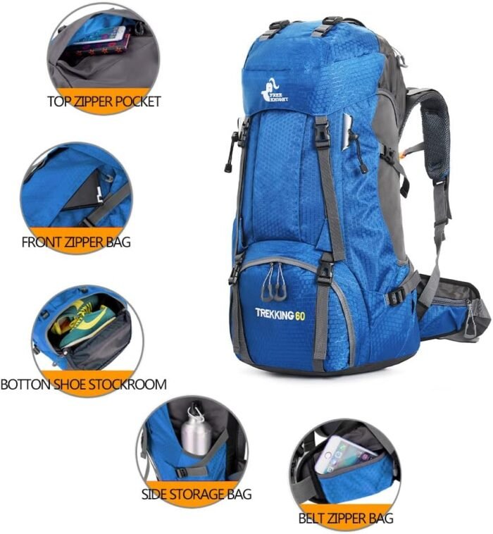 Bseash 60L Waterproof Hiking Camping Backpack with Rain Cover, Large Outdoor Sport Travel Daypack Rucksack for Climbing - Image 3