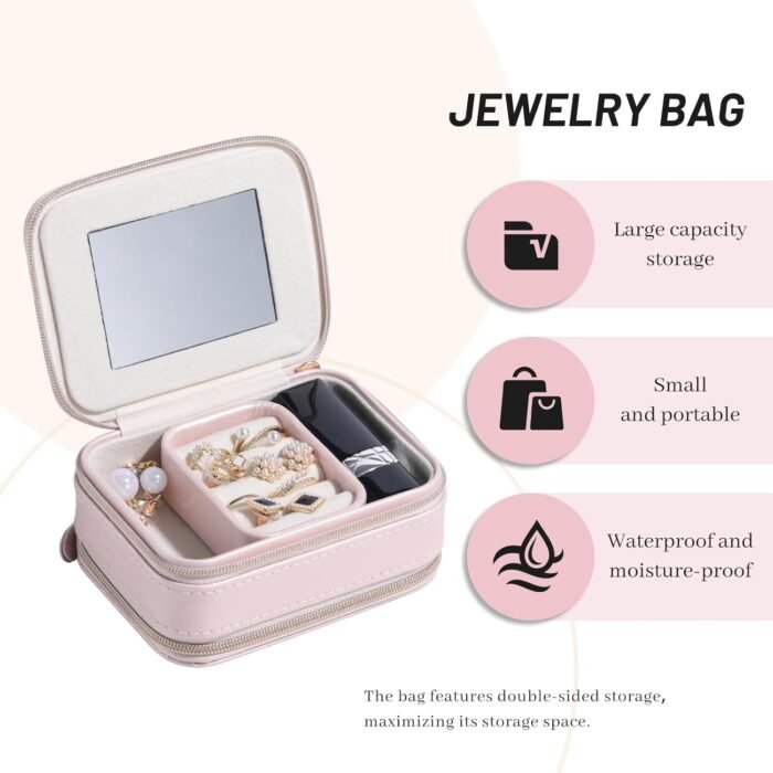 BS-MALL Travel Jewelry Box PU Leather Small Jewelry Organizer for Women Girls for Rings Earring Necklace Bracelet - Image 4
