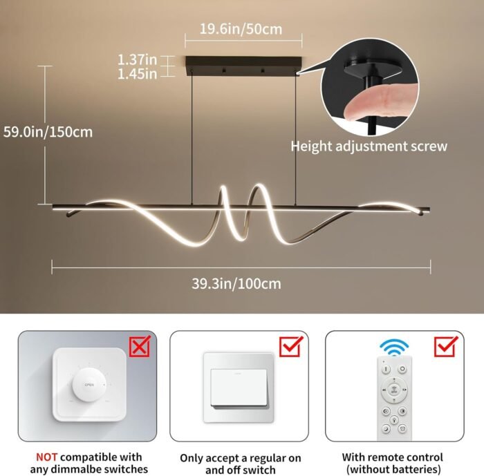 Modern LED Chandelier Light, 39IN Pendant Light Fixtures Dimmable with Remote Control 3000k-6500K Adjustable Color Temperature，Aluminum Island Lighting Lamp for Dining Room, Living Room, Island - Image 3