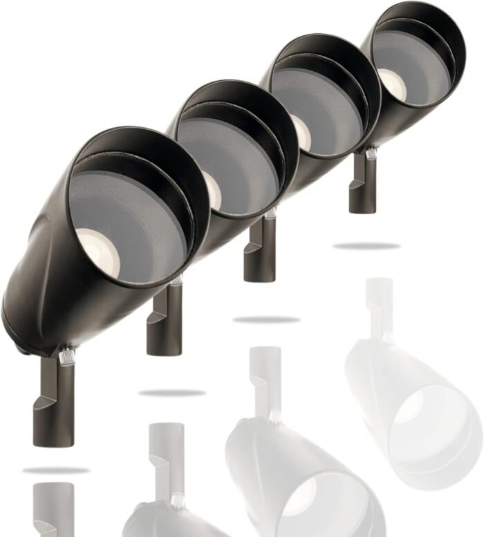 Kichler Showscape Collection #28313; Low Voltage (12 Volts); LED Flood Light Landscape Fixture with MR 11 Reflector Bulb; 3 Watt (25 W Equivalent) 60 Degree Spread; Olde Bronze (4 Pack)