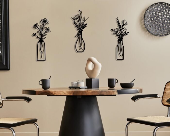 Pigort 3 Pieces Metal Flowers Wall Arts - Rustic Farmhouse Decor Black Minimalist Flower Wall Decors for Living room Bathroom Bedroom Dining Room - Housewarming Gifts(Black, Vase-C) - Image 7