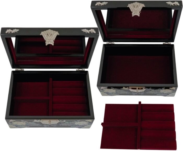 February Mountain Mother of Pearl Jewelry Box – Traditional Korean Design with Cranes and Pine Trees | Handcrafted Wooden Box, Velvet-Lined Interior for Rings, Earrings & Necklaces | Gifts for Women - Image 5