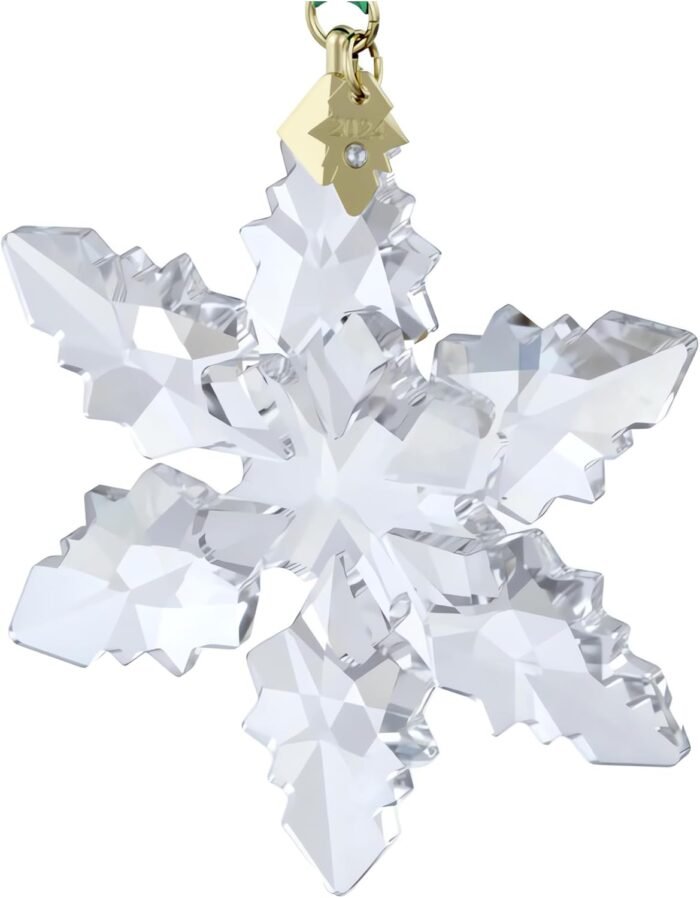 Swarovski Annual Edition 2024 Snowflake Ornament, Clear Faceted Crystal with Gold-Tone Metal Accents and Green Rayon Ribbon, Part of The Annual Edition Collection - Image 3