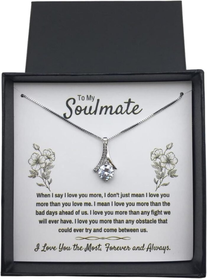 To My Soulmate Necklace Birthday Christmas Jewelry Gifts For My Wife with Message Card Box Personalized Gift Present Pendant for Future Wife Soulmate Girlfriend Love