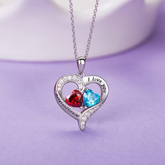 BlingGem Heart Necklaces for Women, 925 Sterling Silver Necklace for Women, Birthstone Necklace for Women, Jewelry for Women with 2 Birthstones, Women’s Jewelry Diamond Customized Pendant Necklace, Jewelry Gifts for Women Wife Mom Friend Her Sister - Image 4