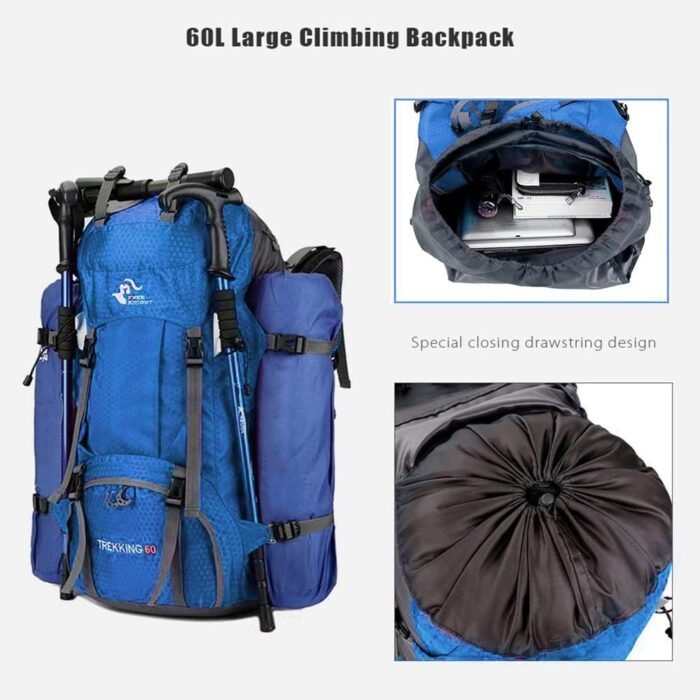 Bseash 60L Waterproof Hiking Camping Backpack with Rain Cover, Large Outdoor Sport Travel Daypack Rucksack for Climbing - Image 5
